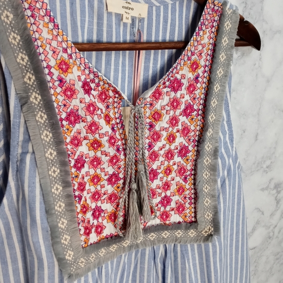 New Entro Mini Dress Women's Size M Blue Stripes Sleeveless 100% Cotton - Picture 2 of 7